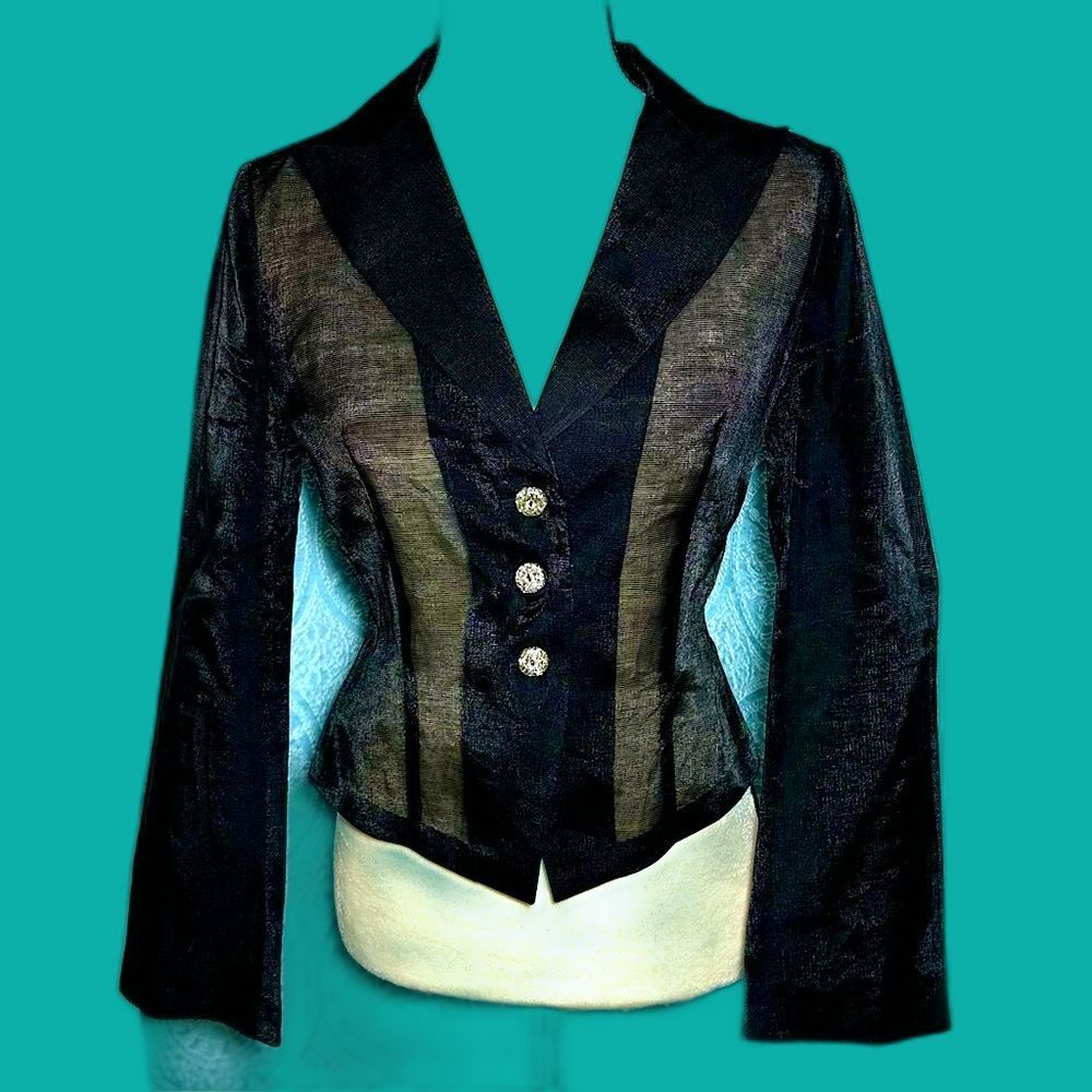 Vtg 90s Cyber Goth Illusion Jacket with Deadstock Mother-of-Pearl Buttons Sz S